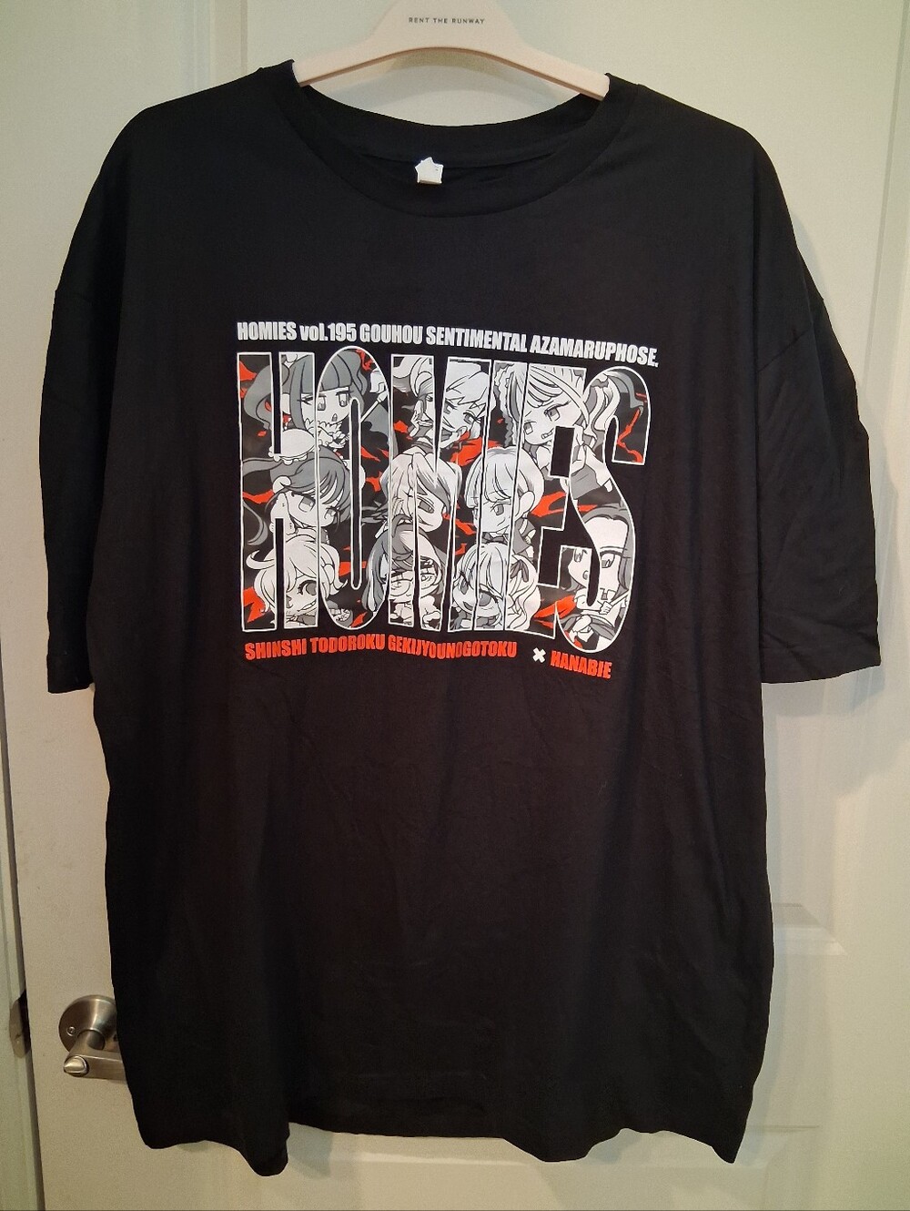 Homies Black Graphic Anime-Print Short Sleeve Tee with Red Accents